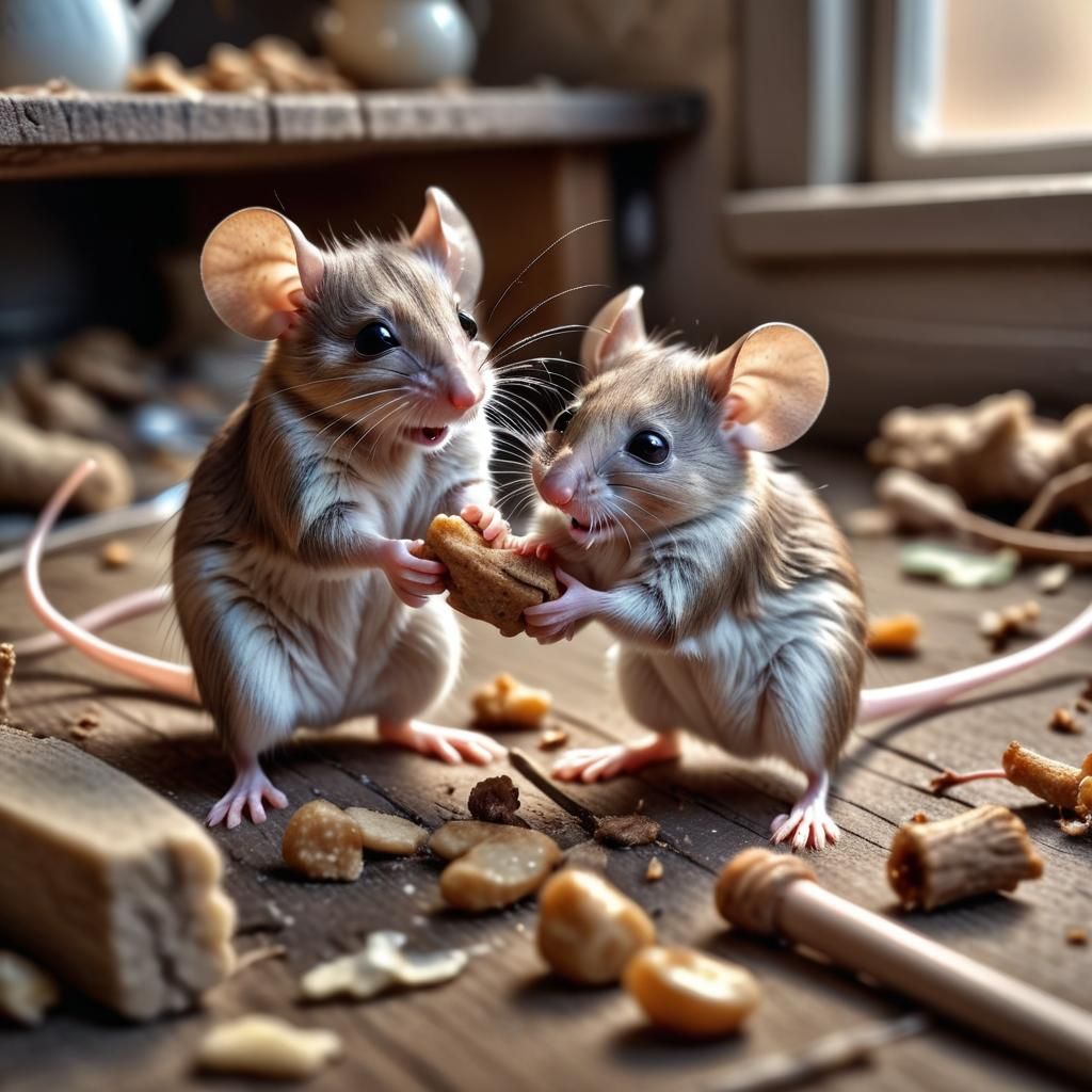 Two Cute Mice Discarding Bad Times in Raw Photo