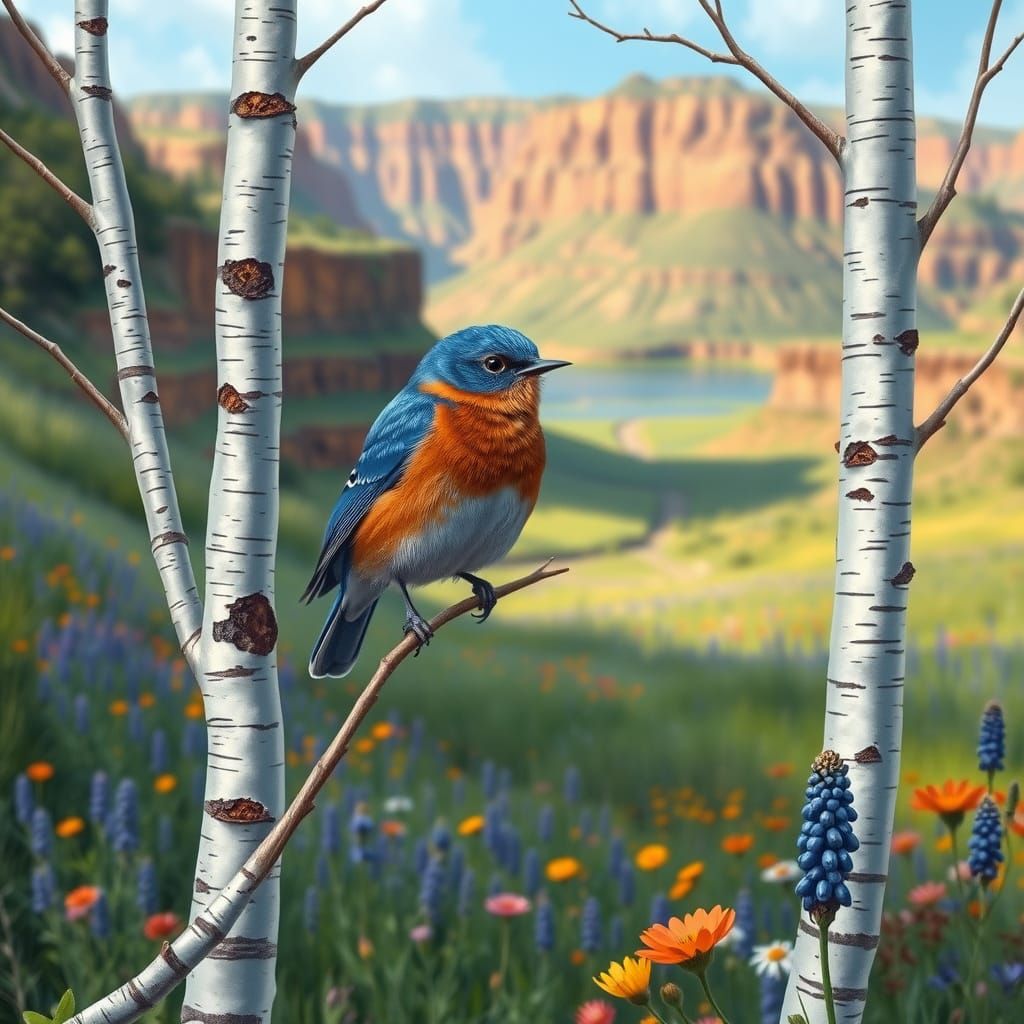 Eastern Bluebird in Serene Canyon Landscape