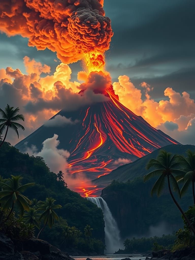 Volcanic Eruption on Tropical Island: A Dramatic Landscape