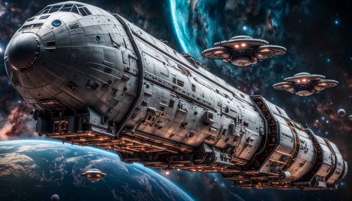 Starship Convoy in Cosmic Nebula: Hyperrealistic 8K