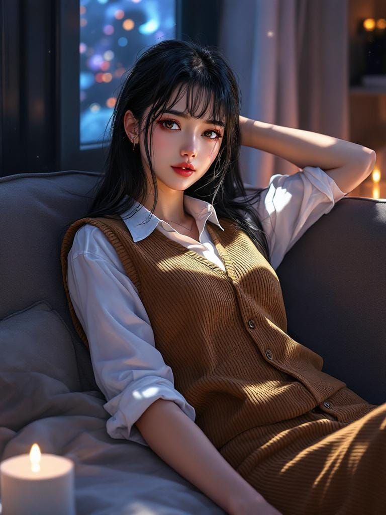 Contemplative Woman in Anime Style Digital Art