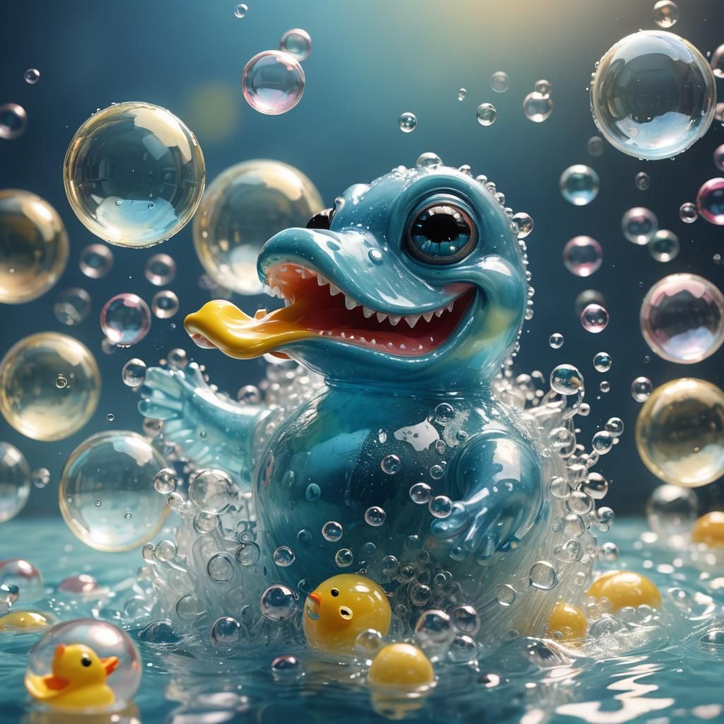 Bubble Monster's Bath Time: Hyperrealistic Concept Art
