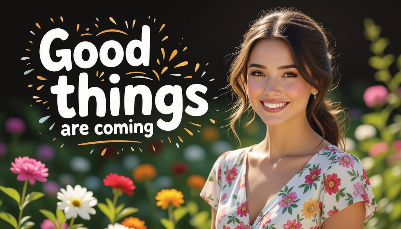 Woman in Spring Garden with Floral Dress