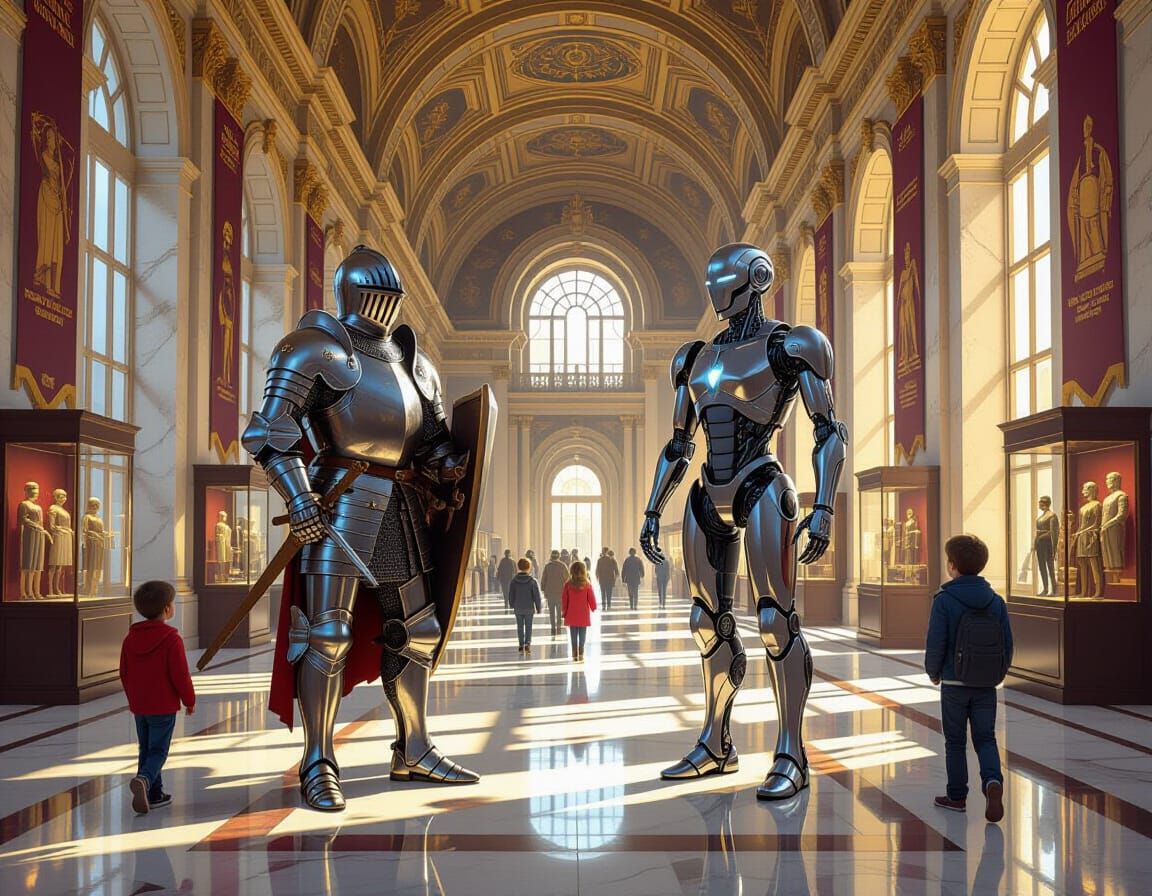 Medieval Knight & Android in Grand Museum Hall