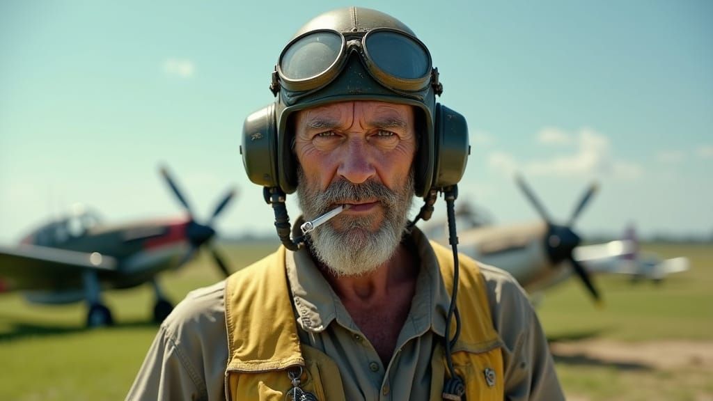 Weary Pilot in Vintage Autochrome Style