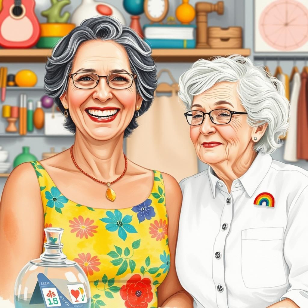 Women Share Joyful Moment: Watercolor Illustration Style