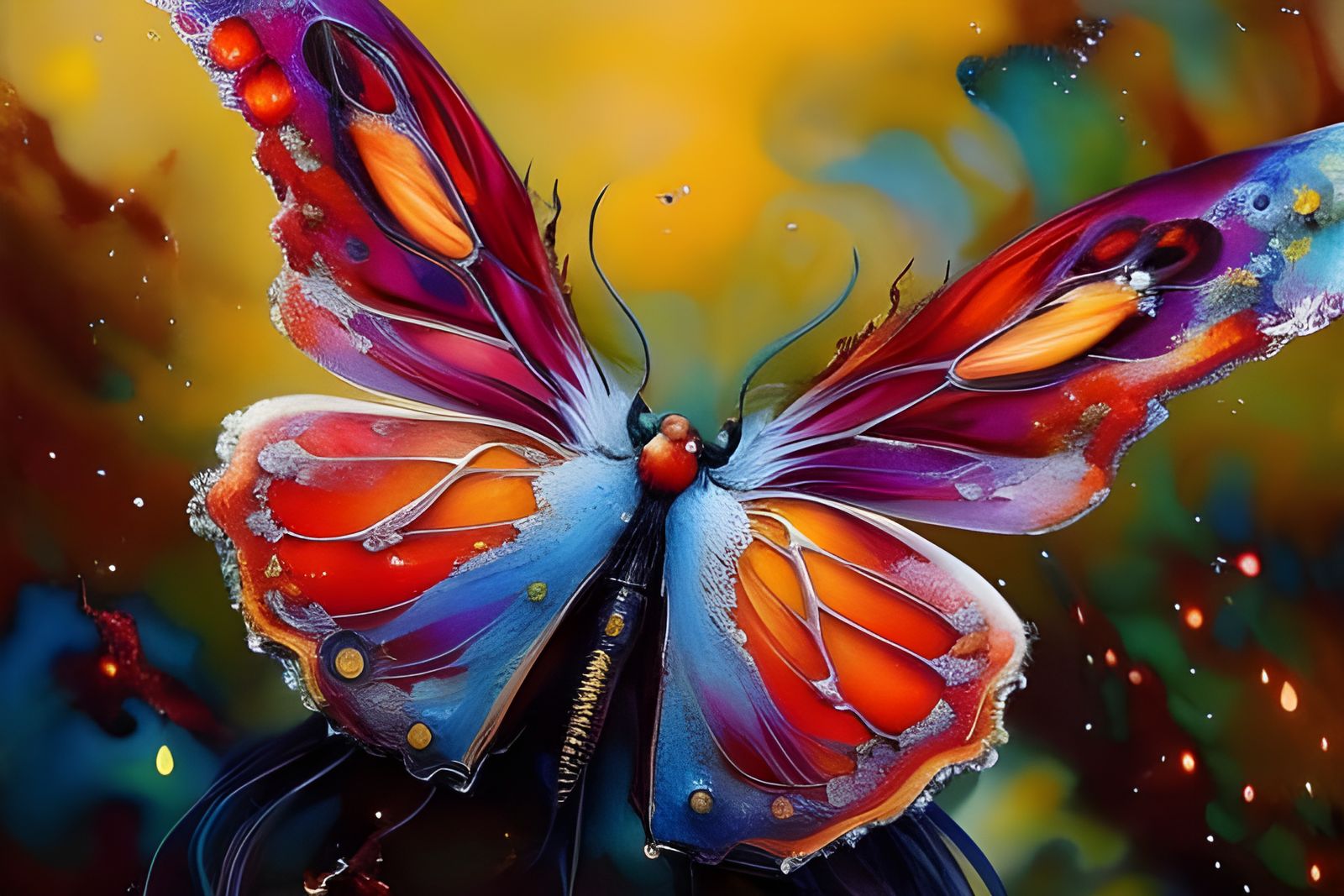 Fiery Butterflies in Marbled Oil Splash Style