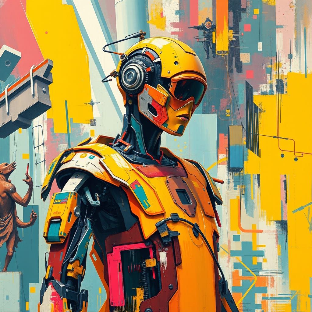 Cyborg in Lab: Abstract Expressionism with Techno Elements