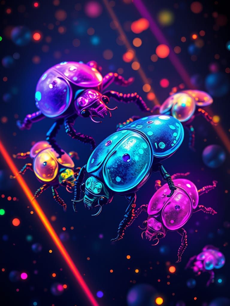 Bejeweled Beetles Floating in Infinite Darkness