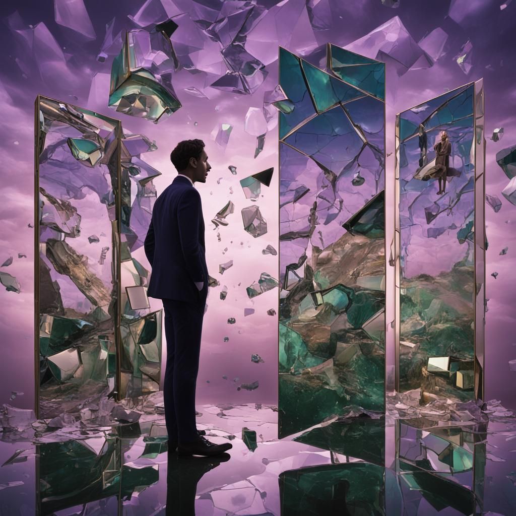 Surreal Mirror Figure in Dreamscape, Oil Painting Style