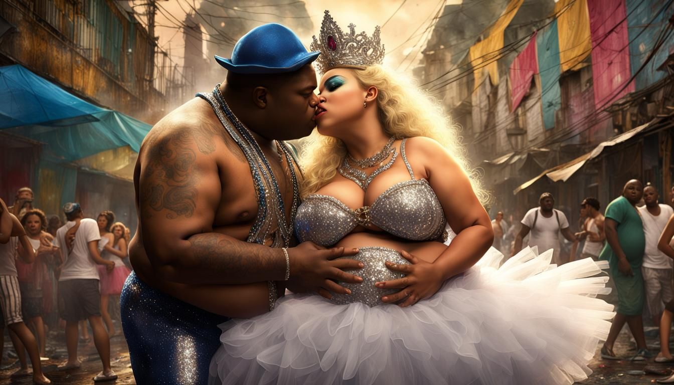 Carnival Beauty Kiss in Rio: Detailed Digital Painting