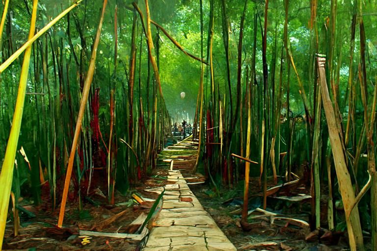 Intricate Bamboo Forest Path Digital Painting
