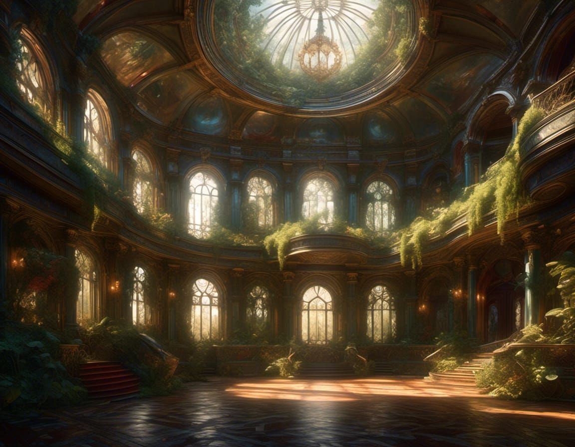 Overgrown Venetian Opera House Interior in Fairycore Style
