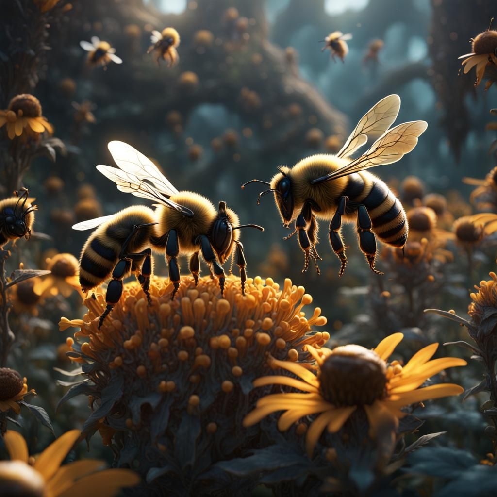 Detailed Matte Painting of Bees in Fantasy Style