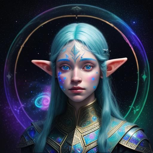 Cosmic Elf: Holographic Astral Illustration