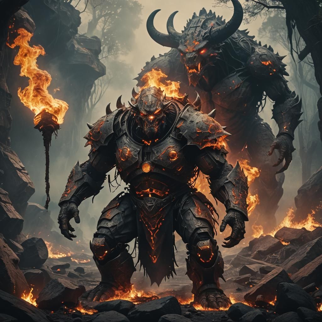 Magma Golem with Cabalistic Symbols: Cinematic Still