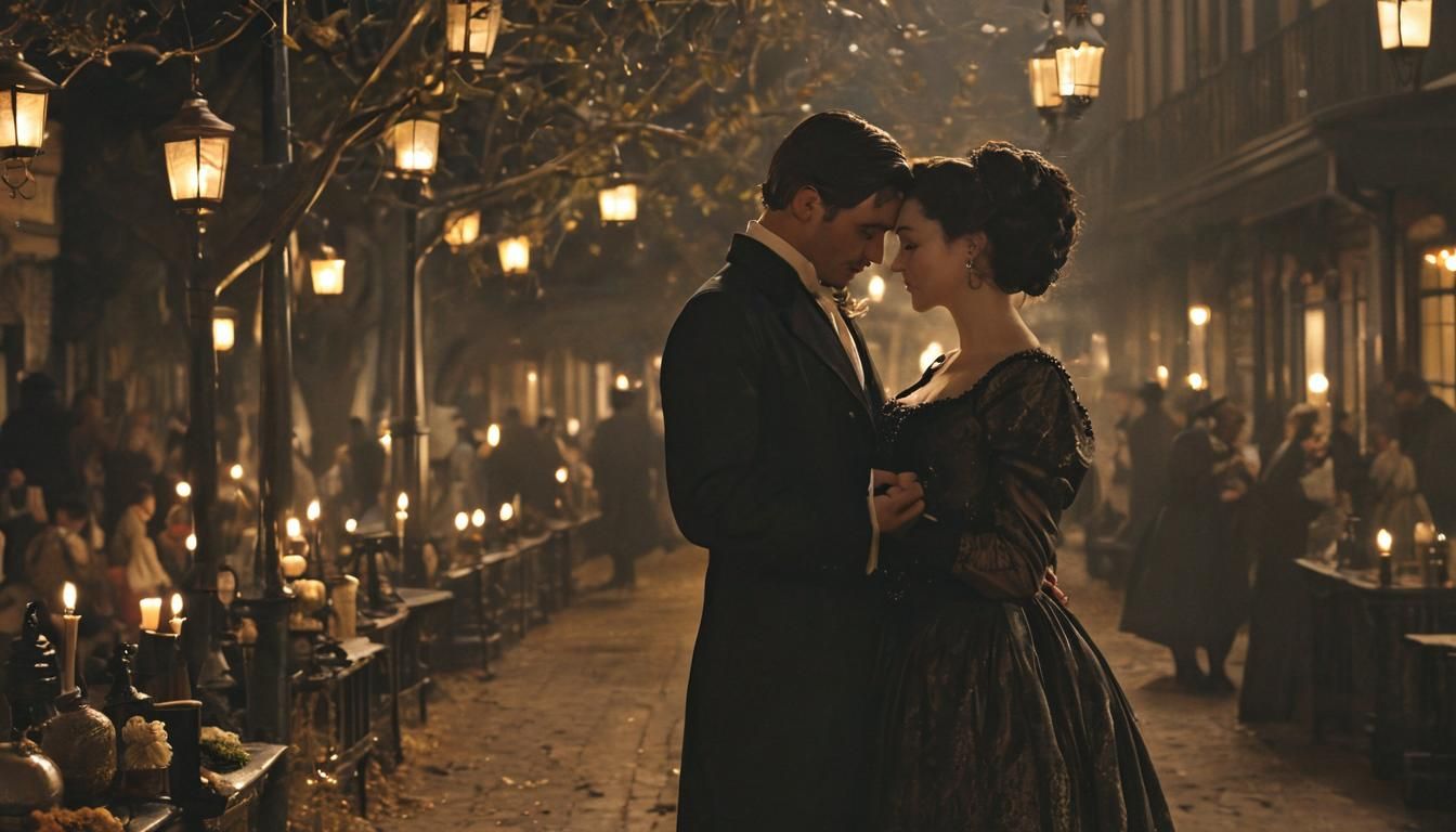 Rhett Butler and Scarlett O'Hara dressed in mourning dancing...