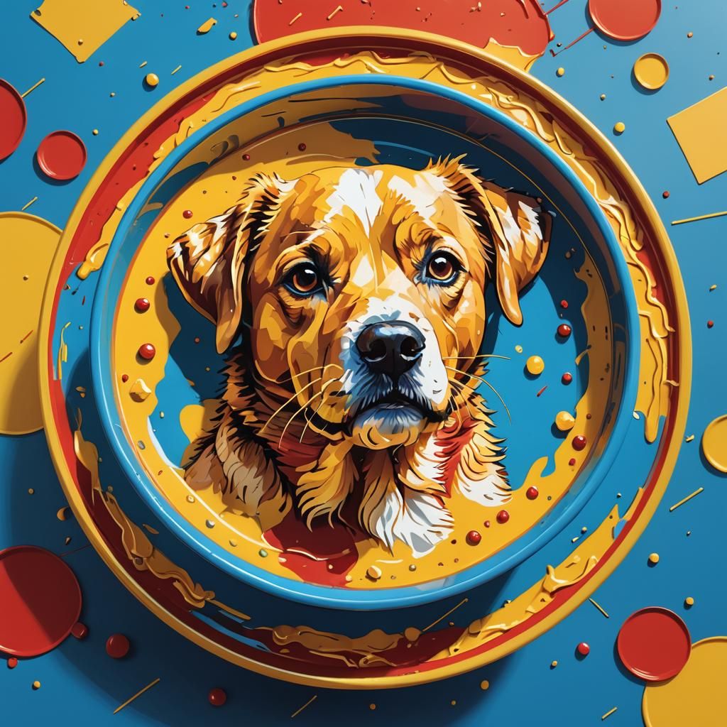 Pop Art Dog in Soup with Cheese Balls