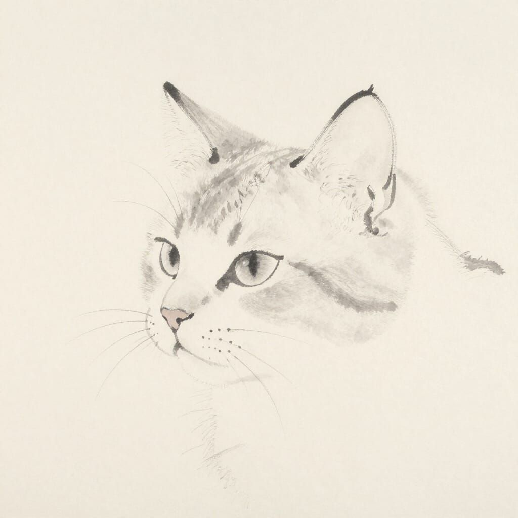 Minimalist Cat Line Drawing in Japanese Ink Style