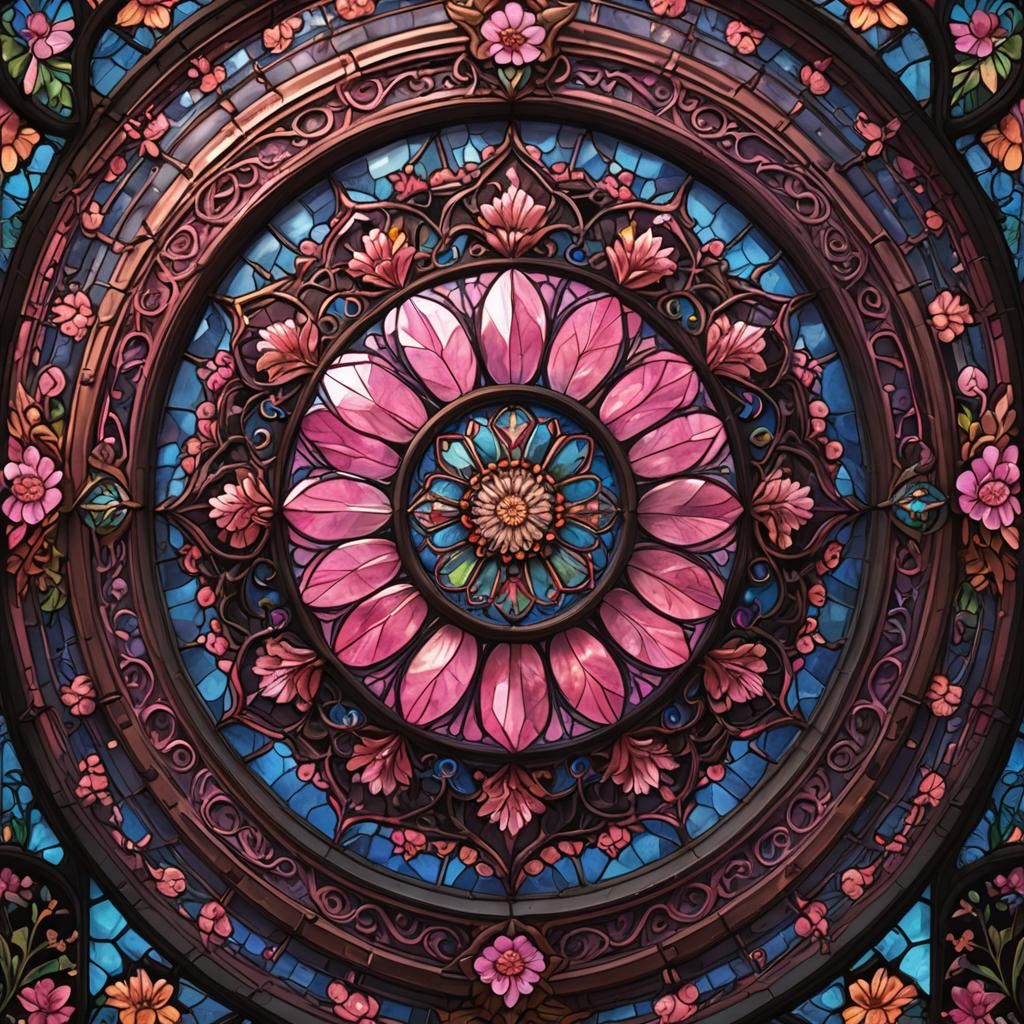 Stained Glass Pink Flower: Cinematic Digital Art