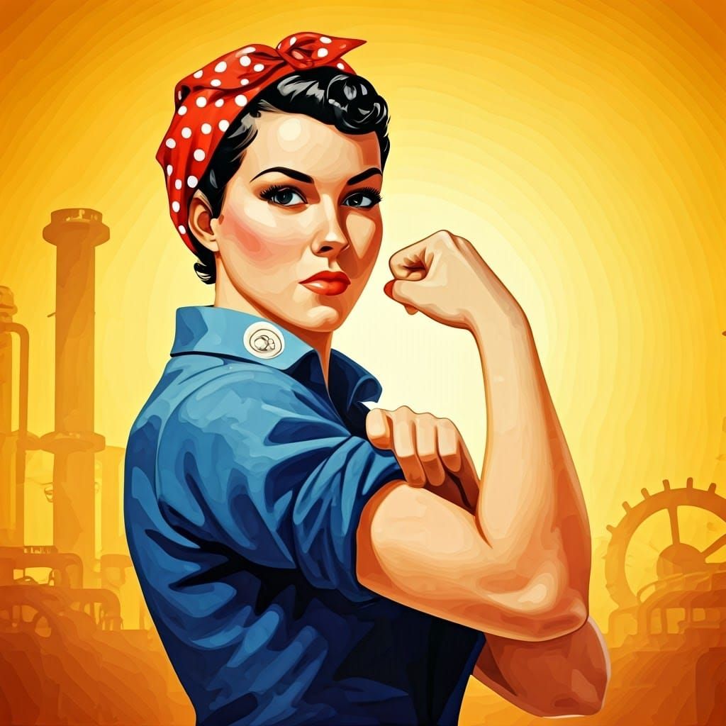 Rosie the Riveter Portrait in Art Nouveau Style