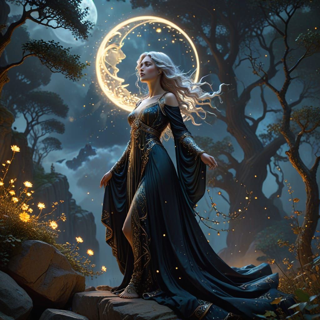 Celestial Gothic Woman in Jugendstil Style