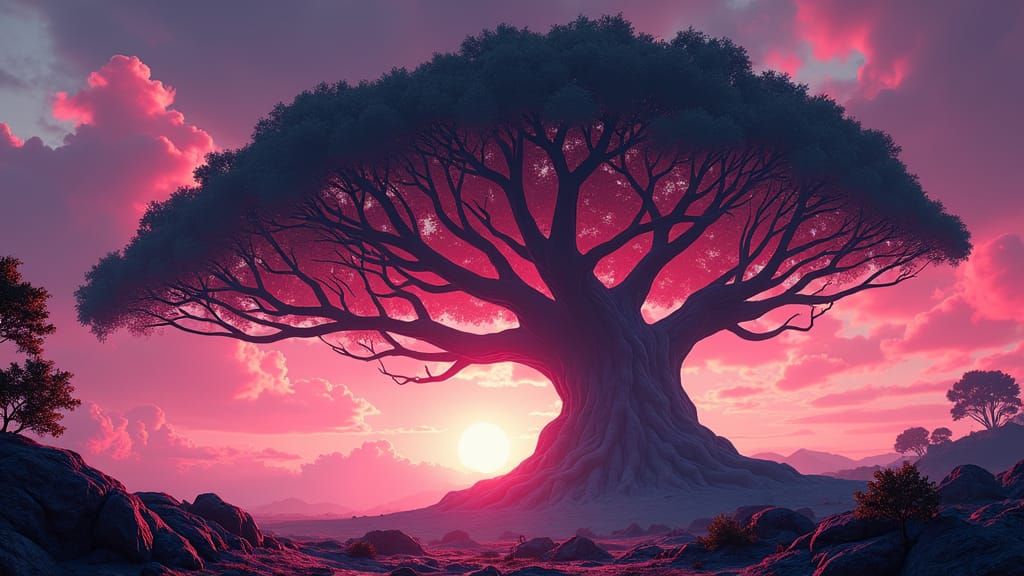 Alien Tree with Ethereal Glow in Digital Matte Painting Styl...