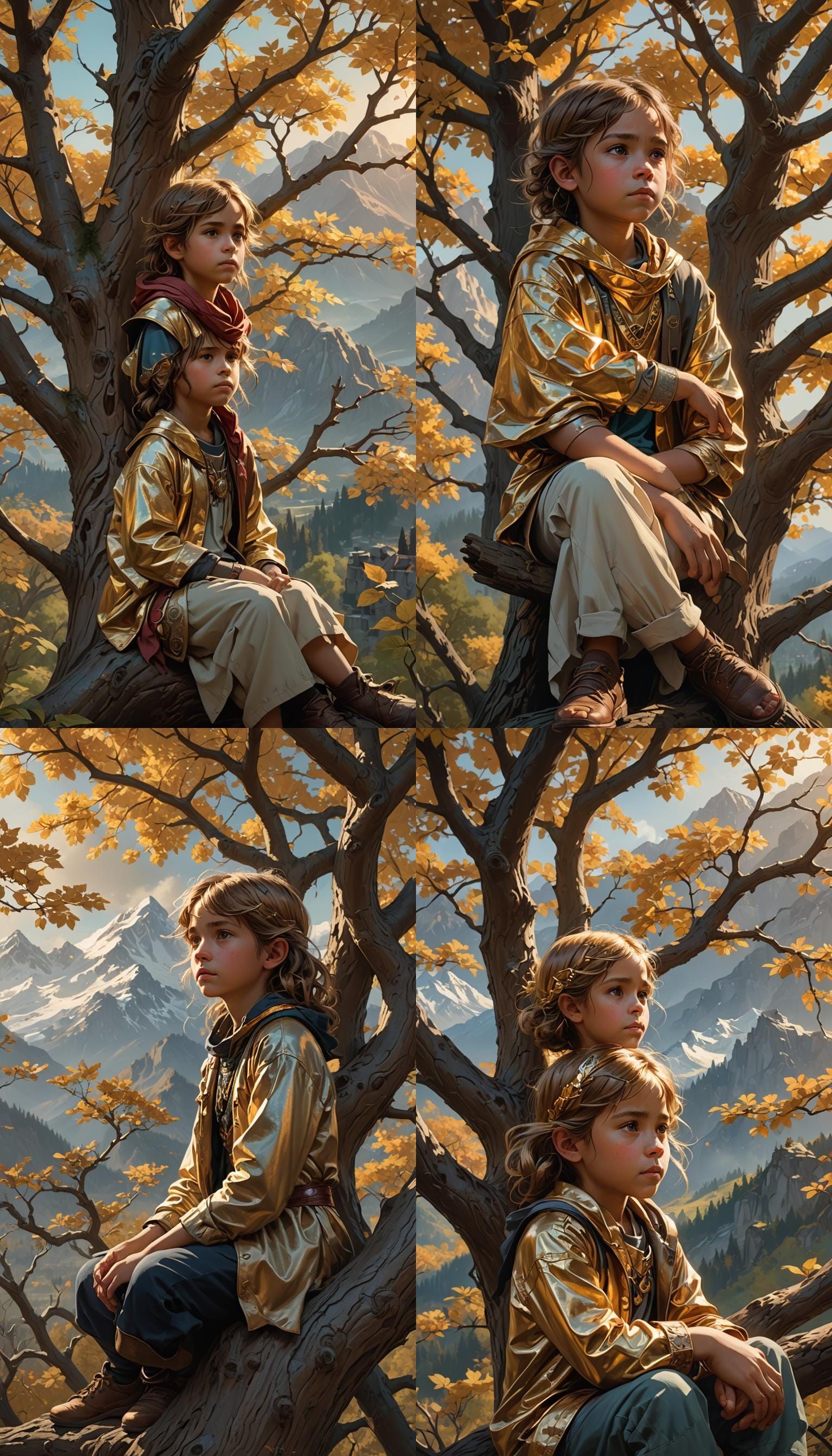 Child on Tree Overlooking Mountain Landscape