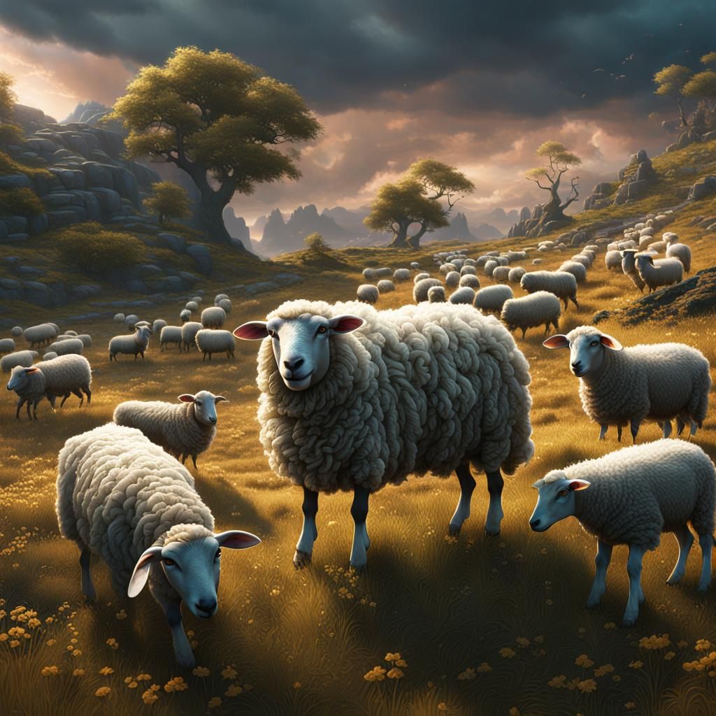 Fantastical Sheep in Detailed Matte Painting