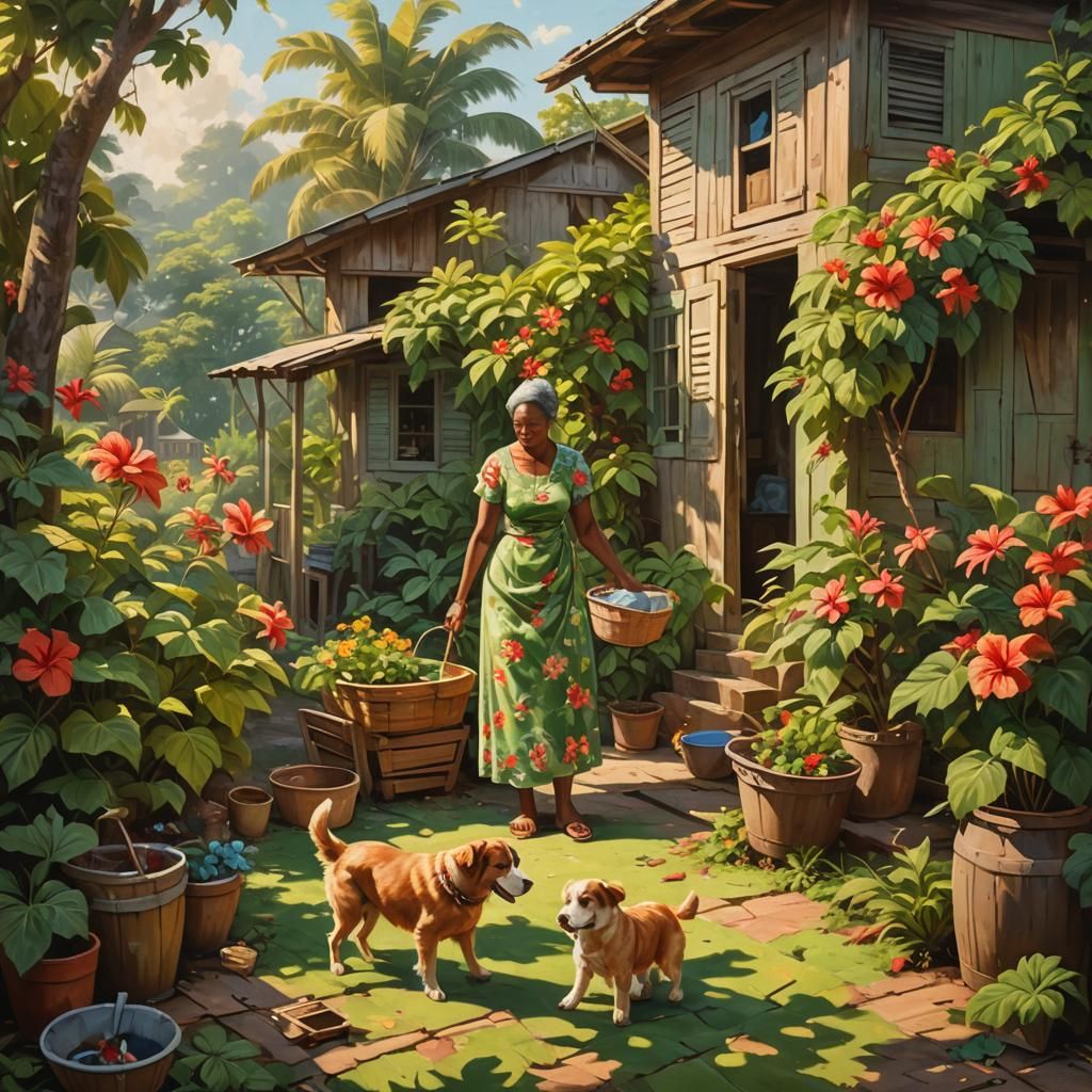 Idyllic Caribbean Scene in Warm Oil Painting Style