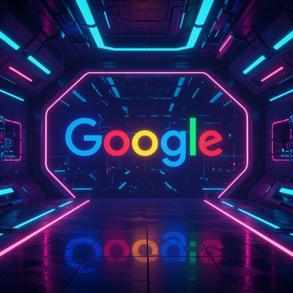 Google Logo in Vibrant Futuristic Neon Setting