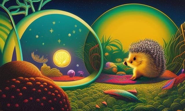 Hedgehog-Woman in Neon Sun and Moon Bed
