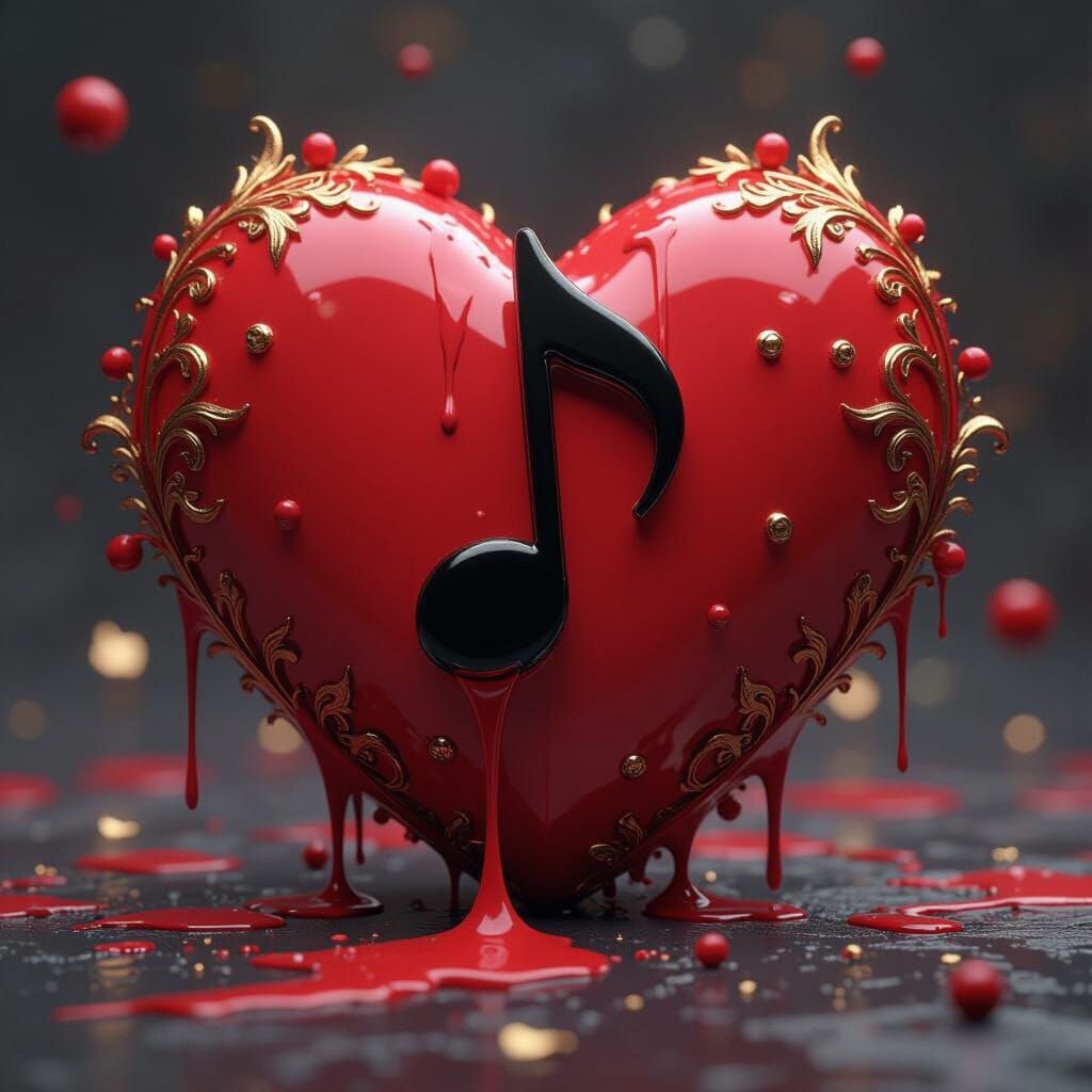 Eighth Note Emerges from Heart in Matte Painting Style