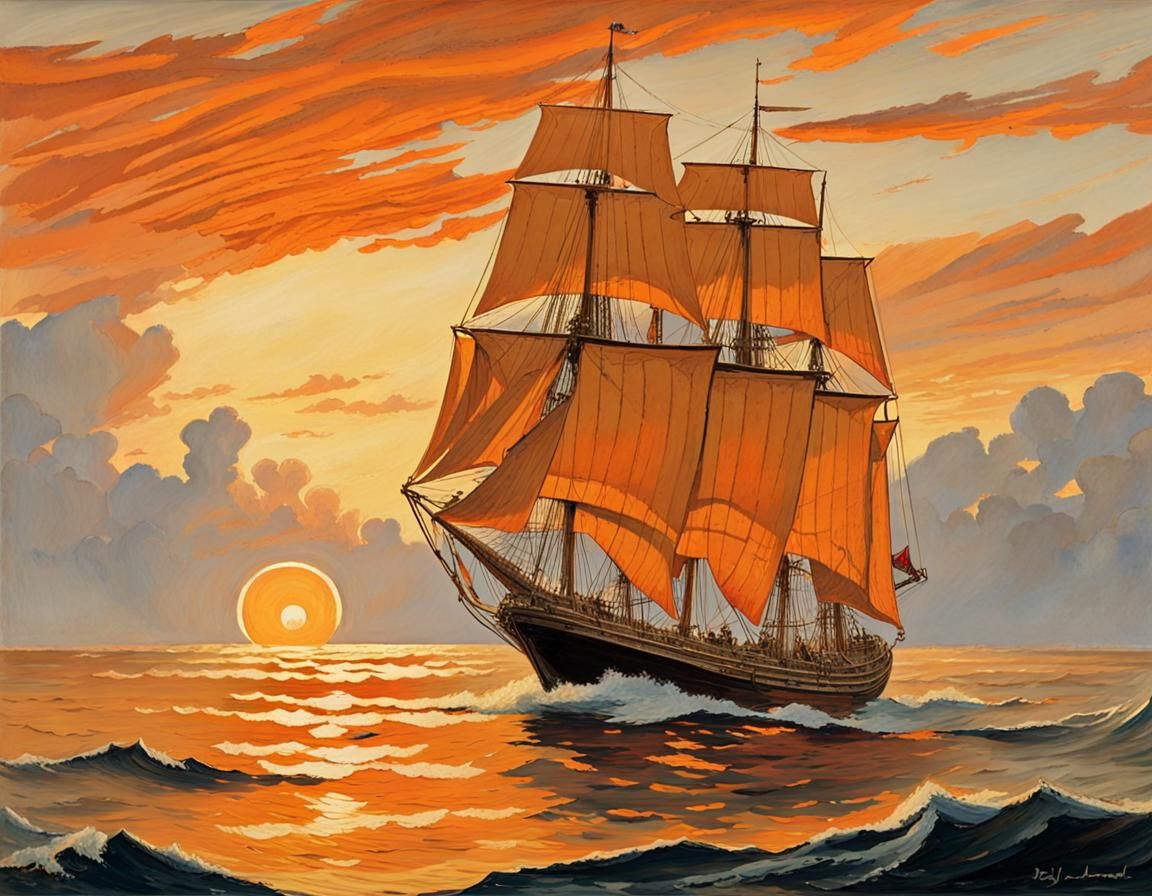 Barque at Sunrise: A Nautical Seascape