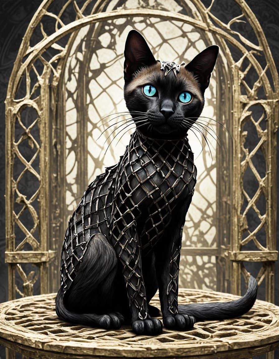 Ossified Lattice Siamese Cat in Goth Style