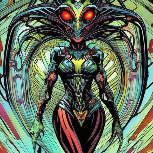 Alien Supermodel Concept Art in Inkpunk Style