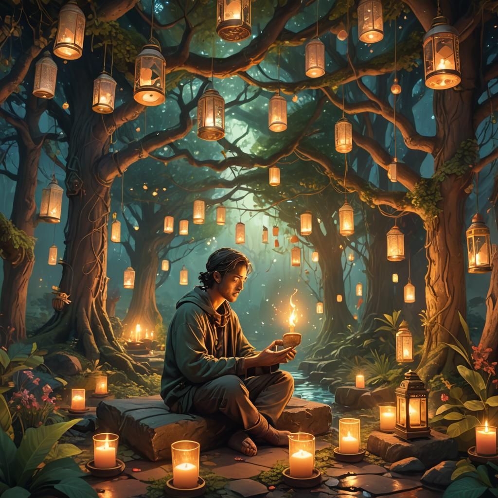 Serene Mental Health Support in Fantasy Art