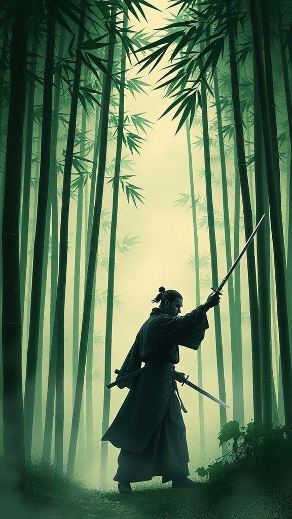 Menacing Figures in Bamboo Forest, Inspired by Qi Baishi's S...