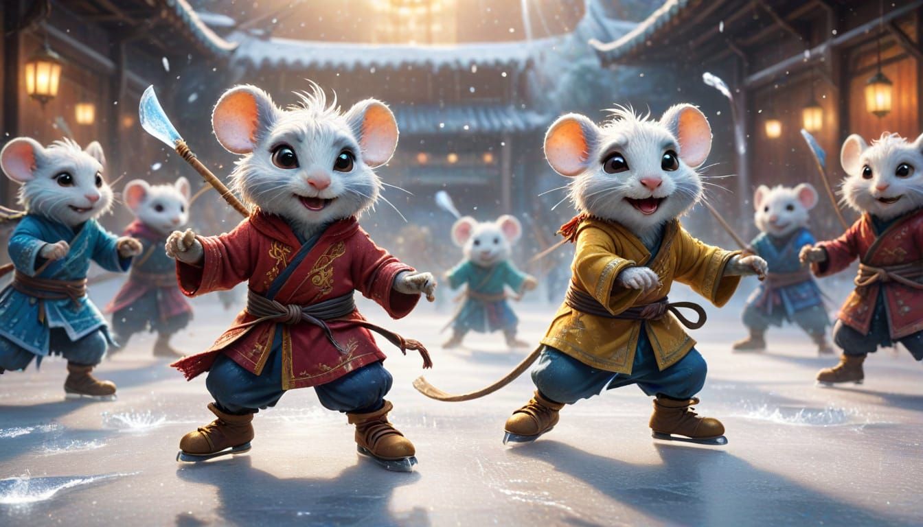 Muppet mice wuxia fighters ice skating