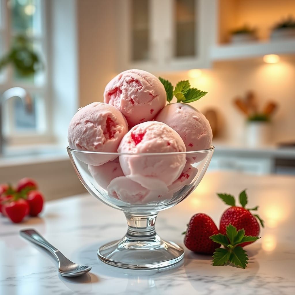 Sherbet in Glass Dish in Modern Kitchen