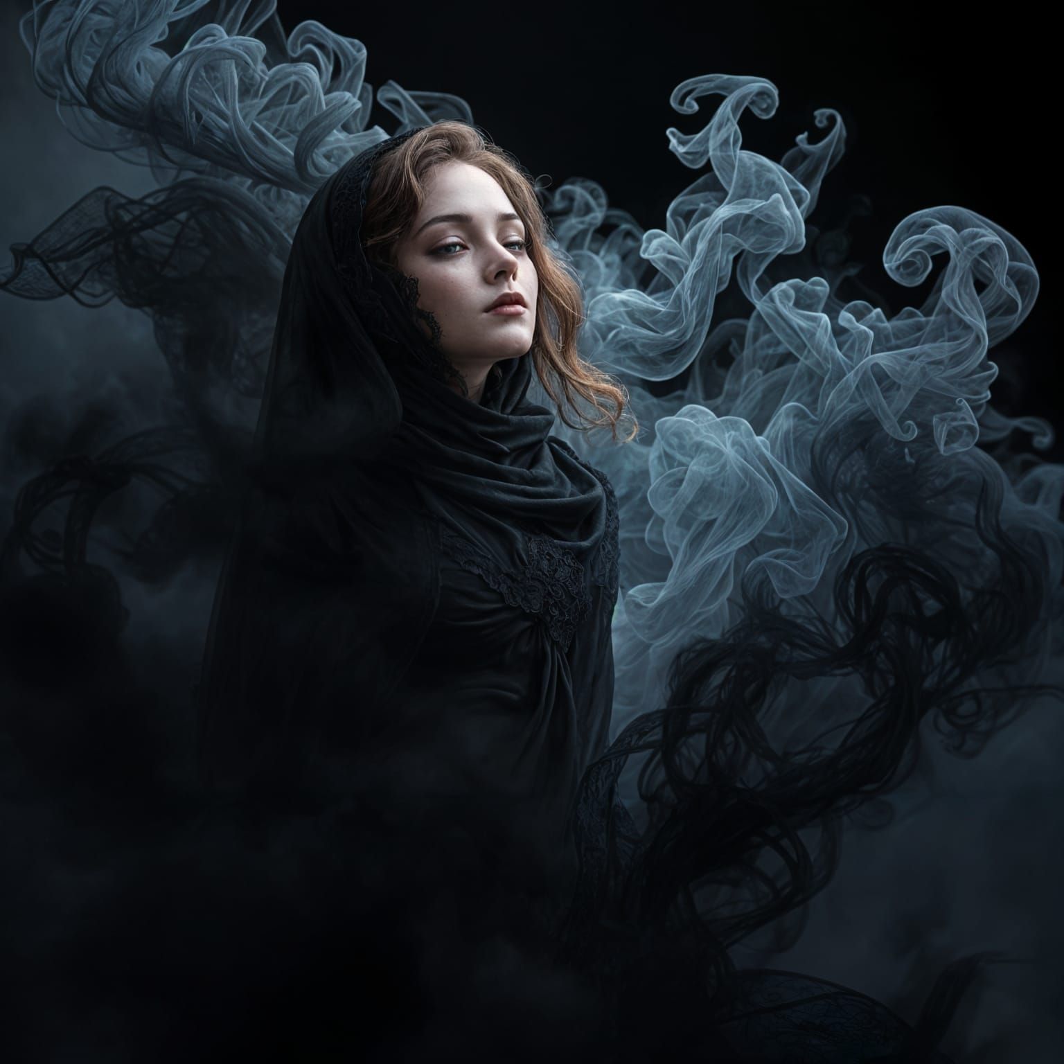 Smoky Apparition of Woman in Black Lace