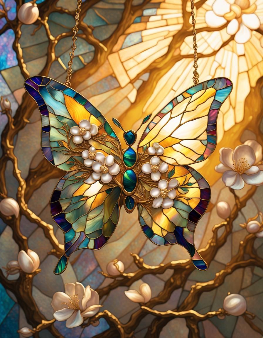 Kintsugi Stained Glass with Apple Blossoms