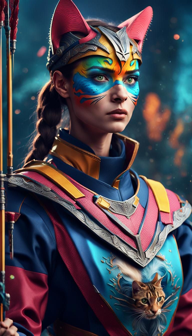 Woman with Cat Face Paint Plays Archery