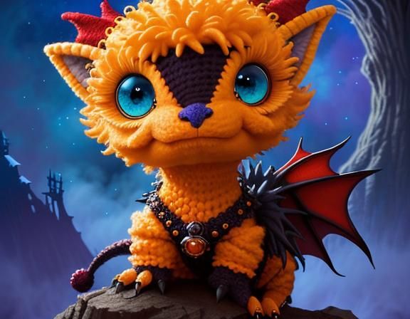 Gothic-Punk Baby Dragon in a Whimsical Fairytale Scene