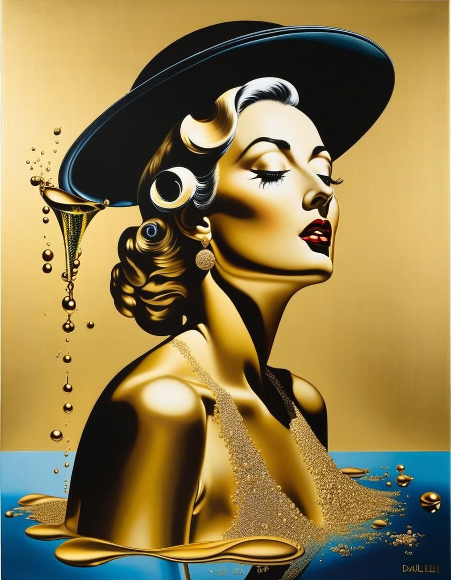 Surreal Melting Gold Canvas in Salvador Dali Style