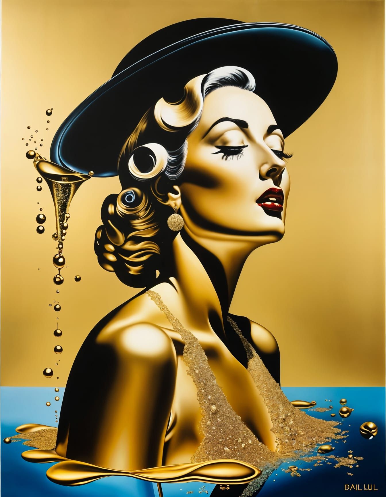 Surreal Melting Gold Canvas in Salvador Dali Style