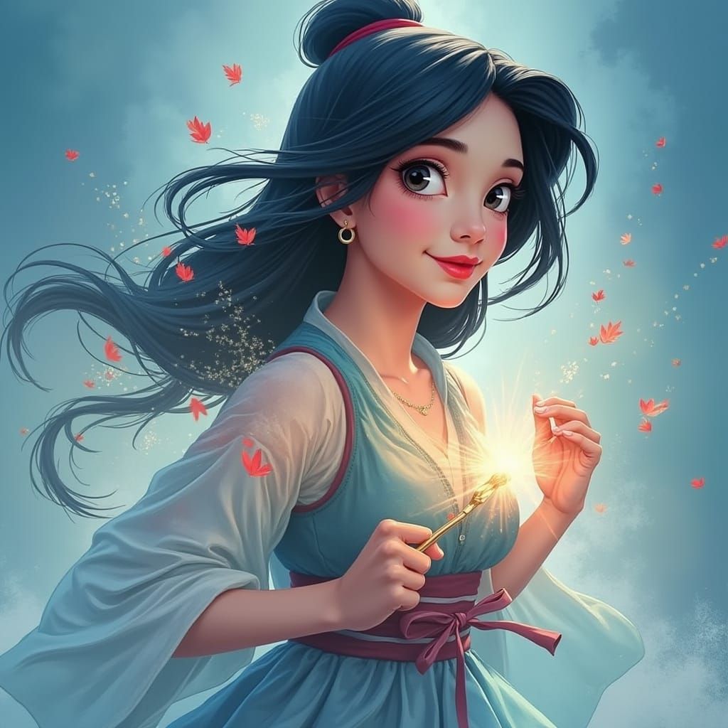 Mulan Double Exposure in Disney Style