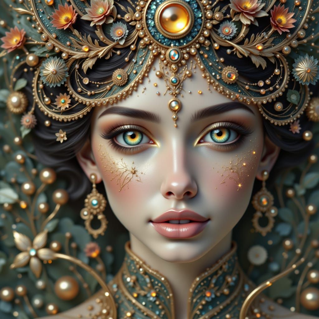 Ethereal Woman with Heterochromia in Ornate Style