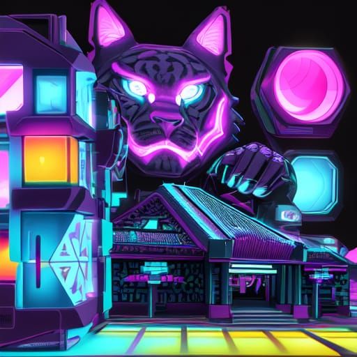 Neon Papercraft Tiger in Vibrant Retro Style