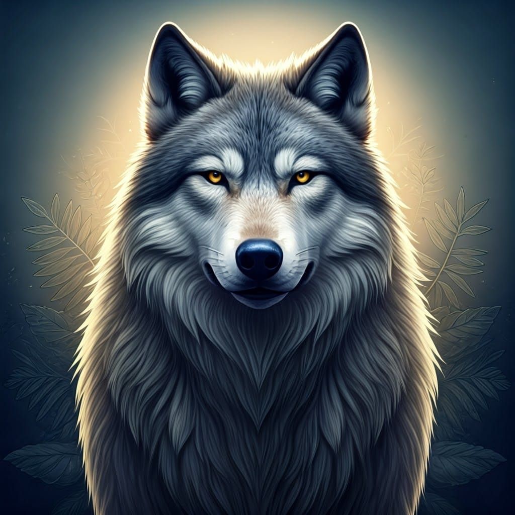 Majestic Gray Wolf Portrait in Watercolor and Line Drawing